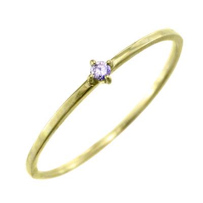 一粒石 18金イエローゴールド 極細 スレンダー アメシスト(紫水晶) 2月誕生石 リングの画像