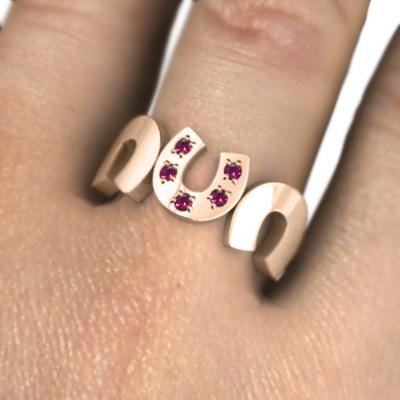 10金ピンクゴールド 馬蹄 ファイブストーン リング ルビー 7月の誕生石の画像