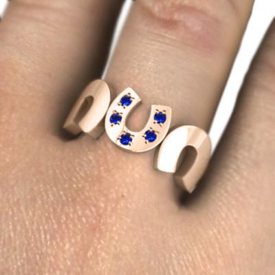 k10ピンクゴールド 馬蹄 9月の誕生石 リング サファイア ファイブストーンの画像