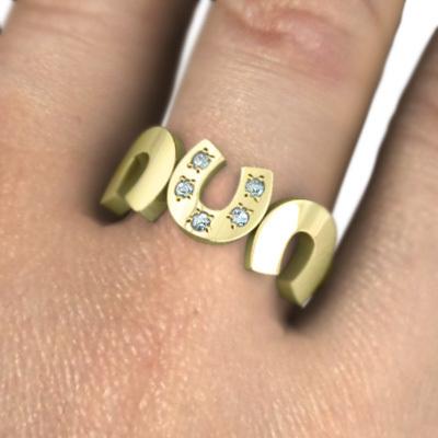 馬蹄 ファイブストーン 3月の誕生石 リング アクアマリン k10イエローゴールドの画像
