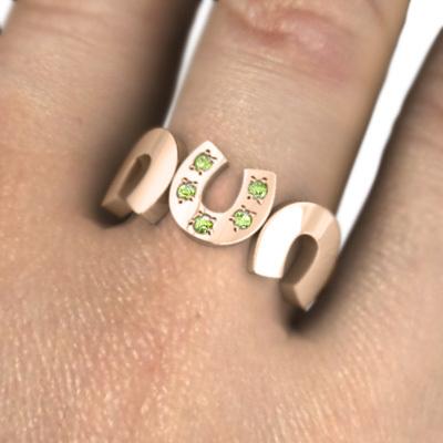ペリドット 馬蹄 ピンクゴールドk18 8月の誕生石 リング ファイブストーンの画像