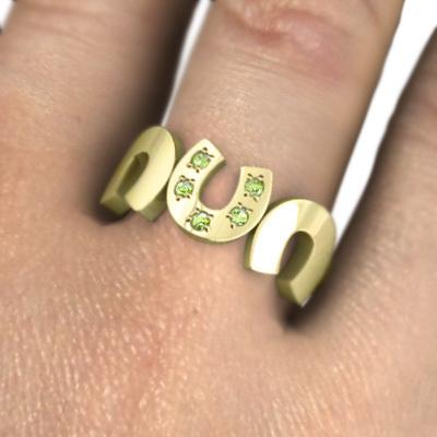 馬蹄 指輪 8月の誕生石 k18 ファイブストーン ペリドットの画像