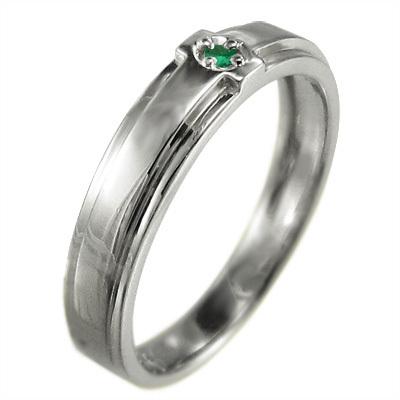 5月の誕生石 一粒石 クロス エメラルド リング k10ホワイトゴールドの画像