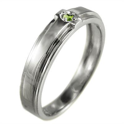 クロス 8月の誕生石 一粒石 リング ペリドット k10ホワイトゴールドの画像
