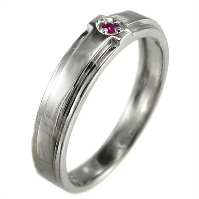 ホワイトゴールドk10 一粒石 リング 7月の誕生石 ルビー クロスの画像