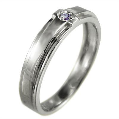 k10ホワイトゴールド 一粒石 12月の誕生石 クロス リング タンザナイトの画像