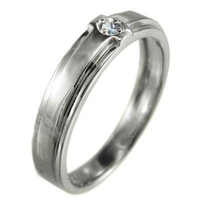 一粒石 クロス 3月誕生石 アクアマリン プラチナ900 リングの画像