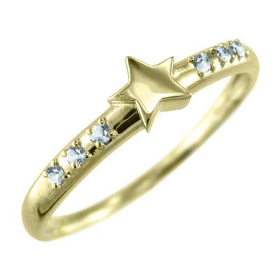 リング 3月誕生石 スター 18金イエローゴールド アクアマリンの画像