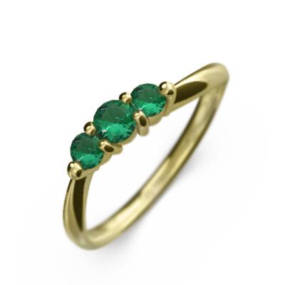18kイエローゴールド 指輪 3石 エメラルド 5月の誕生石 