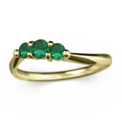 18kイエローゴールド 指輪 3石 エメラルド 5月の誕生石 