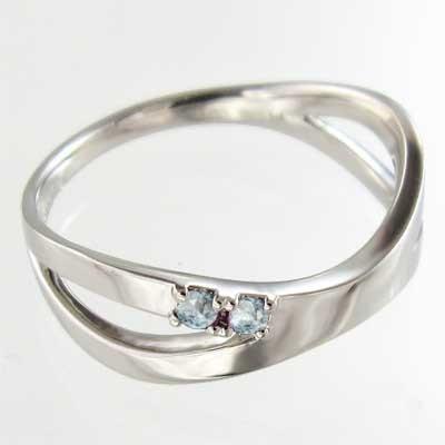 クロス k10ホワイトゴールド リング 3月誕生石 アクアマリンの画像