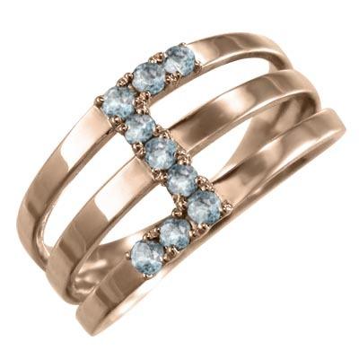 k10ピンクゴールド 指輪 3月の誕生石 アクアマリンの画像