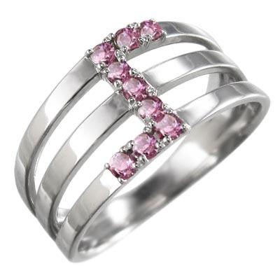 リング ピンクトルマリン 10月の誕生石 k18ホワイトゴールド 3連