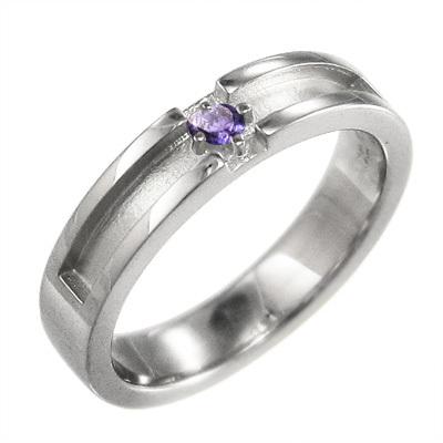 一粒石 k10ホワイトゴールド 2月の誕生石 指輪 アメジスト(紫水晶) クロスの画像