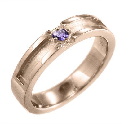 クロス 一粒石 リング 2月の誕生石 アメジスト(紫水晶) ピンキー ピンクゴールドk10の画像