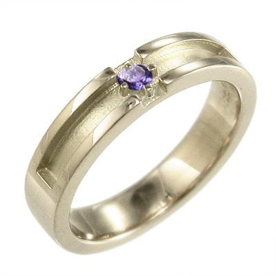 ピンキー リング クロス アメジスト(紫水晶) 一粒石 2月の誕生石 k10イエローゴールドの画像