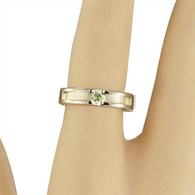 リング 8月の誕生石 一粒石 k10イエローゴールド ピンキー ペリドット クロスの画像
