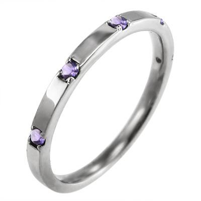 アメジスト(紫水晶) k10ホワイトゴールド ファイブストーン 2月の誕生石 リング スレンダーの画像