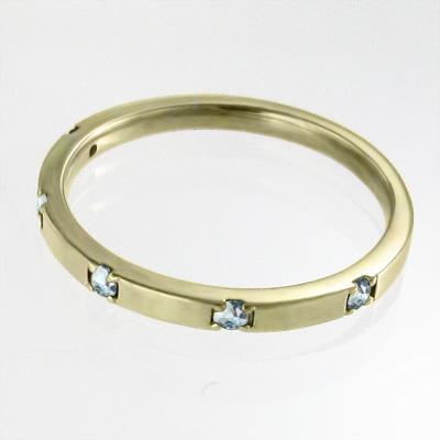 k10イエローゴールド 3月の誕生石 アクアマリン スレンダー ファイブストーン リングの画像