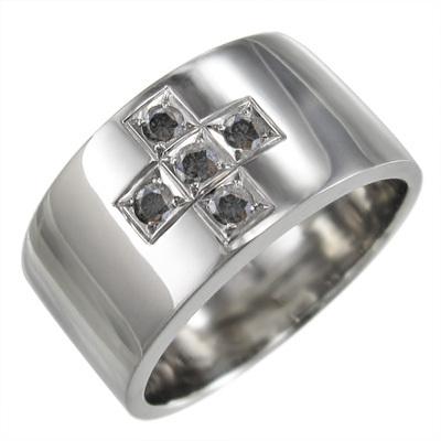 ピンキー 小指 リング 5石 幅広 リング デザイン クロス ブラックダイヤ(黒ダイヤ) 4月の誕生石 プラチナ900 約1cmの幅