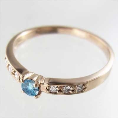 指輪 ブルートパーズ(青) 11月の誕生石 k10ピンクゴールド 0.08カラット ダイヤモンドの画像