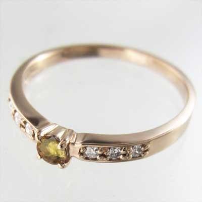 ダイヤモンド 11月誕生石 10金ピンクゴールド 指輪 (黄水晶)シトリン 0.08カラットの画像