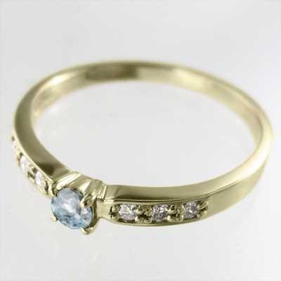 0.08カラット 指輪 ダイヤモンド 3月誕生石 k10イエローゴールド アクアマリンの画像