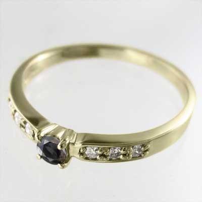 リング 0.08カラット 4月の誕生石 ブラックダイア ダイヤモンド イエローゴールドk10の画像