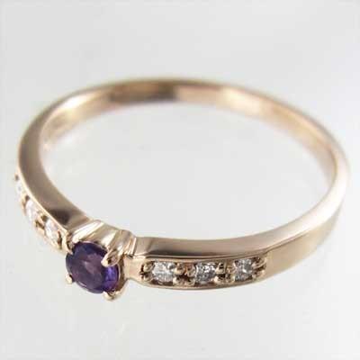 アメジスト(紫水晶) 18金ピンクゴールド ダイヤモンド 指輪 2月の誕生石 0.08カラットの画像