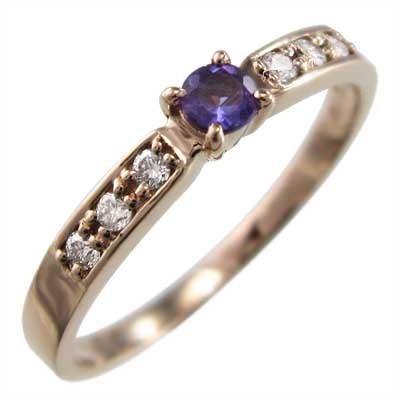 アメジスト(紫水晶) 18金ピンクゴールド ダイヤモンド 指輪 2月の誕生石 0.08カラットの画像