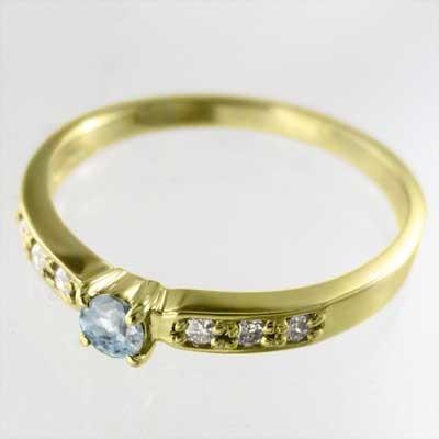 リング k18イエローゴールド 3月誕生石 0.08カラット アクアマリン ダイヤモンドの画像