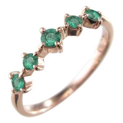 ハーフ エタニティリング ファイブストーン エメラルド k10ピンクゴールド