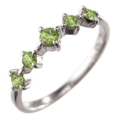 ハーフ エタニティリング ペリドット ファイブストーン ホワイトゴールドk10 8月の誕生石