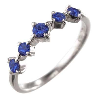 ハーフ エタニティリング k10ホワイトゴールド ファイブストーン ブルーサファイア 9月誕生石