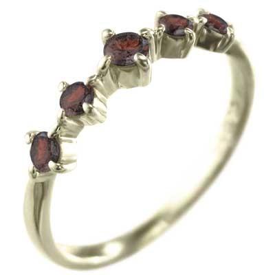 ガーネット ハーフ エタニティリング ファイブストーン 1月誕生石 k10イエローゴールド