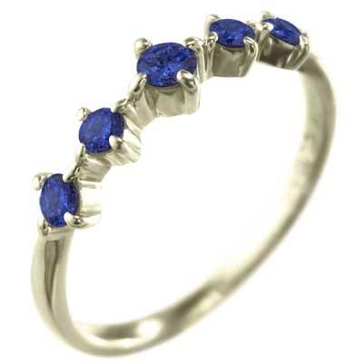 サファイア(青) ハーフ エタニティリング ファイブストーン 10kイエローゴールド 9月の誕生石