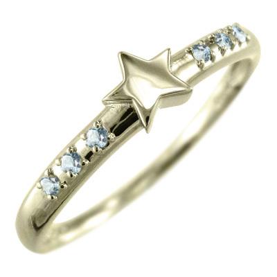 3月誕生石 スター ピンキー リング k10イエローゴールド アクアマリンの画像