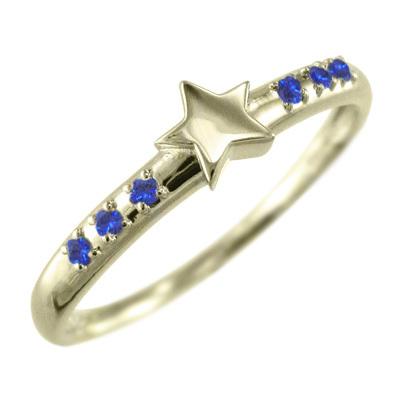10金イエローゴールド サファイア(青) リング ピンキー 9月誕生石 スターの画像