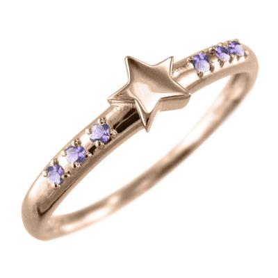アメジスト(紫水晶) 指輪 ピンキー 2月誕生石 18金ピンクゴールド スターの画像