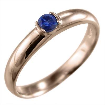 一粒石 9月の誕生石 サファイア リング k10ピンクゴールドの画像