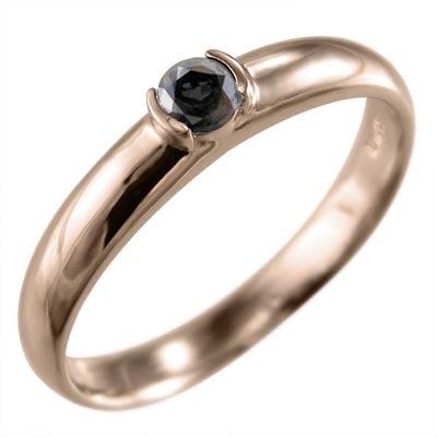 ブラックダイア リング 18金ピンクゴールド 4月誕生石 一粒石の画像