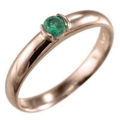 エメラルド 5月の誕生石 一粒石 k18ピンクゴールド リングの画像
