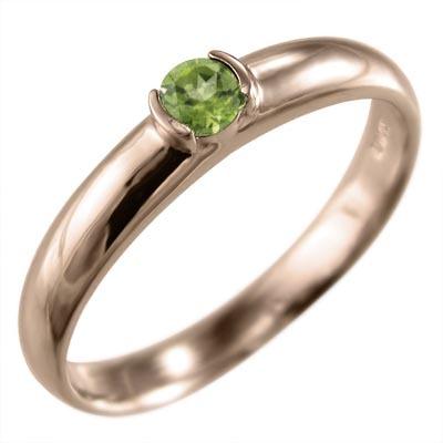 8月の誕生石 ペリドット 一粒石 ピンクゴールドk18 リングの画像