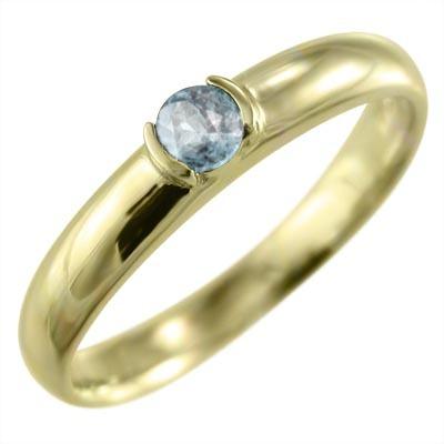 リング 3月の誕生石 アクアマリン K18 一粒石の画像