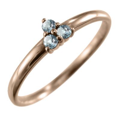 スリーストーン k10ピンクゴールド アクアマリン リング 3月の誕生石の画像