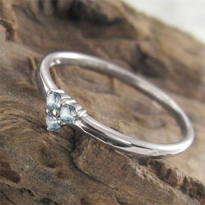 リング スリーストーン 3月誕生石 k10ホワイトゴールド アクアマリンの画像