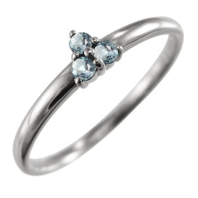 リング スリーストーン 3月誕生石 k10ホワイトゴールド アクアマリンの画像