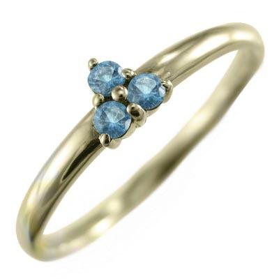 リング 11月の誕生石 スリーストーン k10イエローゴールド ブルートパーズ(青)の画像