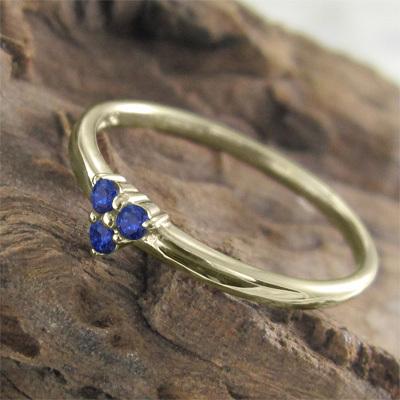 スリーストーン サファイア(青) リング 9月の誕生石 k10イエローゴールドの画像