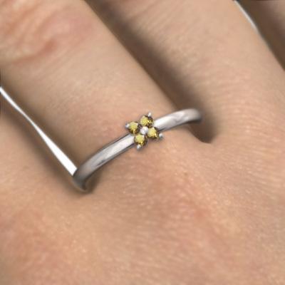 11月誕生石 指輪 10金ホワイトゴールド フラワー (黄水晶)シトリンの画像